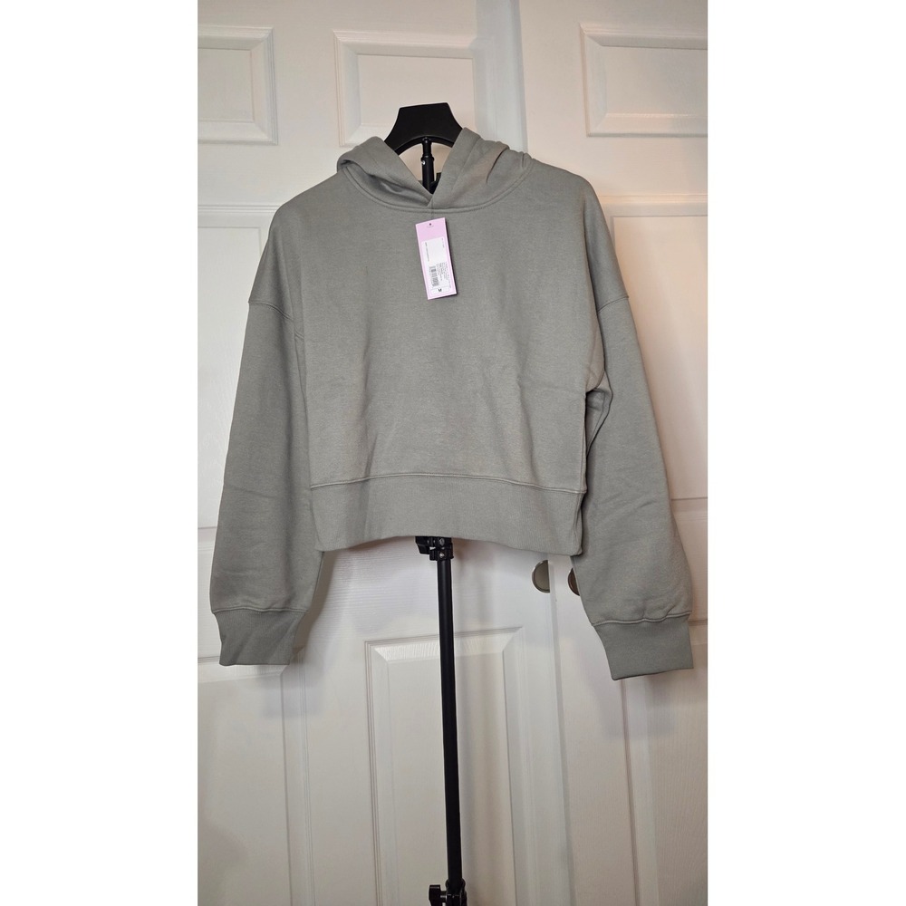 Wild Fable Womens Cropped Hoodie Grey Castle Fleece Pullover Sweatshirt Size M